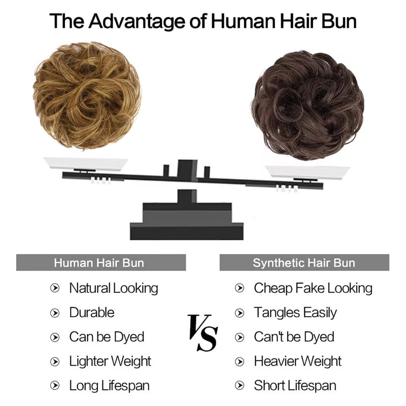 FESHFEN Human Messy Buns - 100% Human Hair Bun Real Scrunchies Hair Pieces Ponytail Extensions Wavy Tousled Updo Chignon Hairpieces for Womenï¼ŒLight Brown Mixed Blonde - Image 4