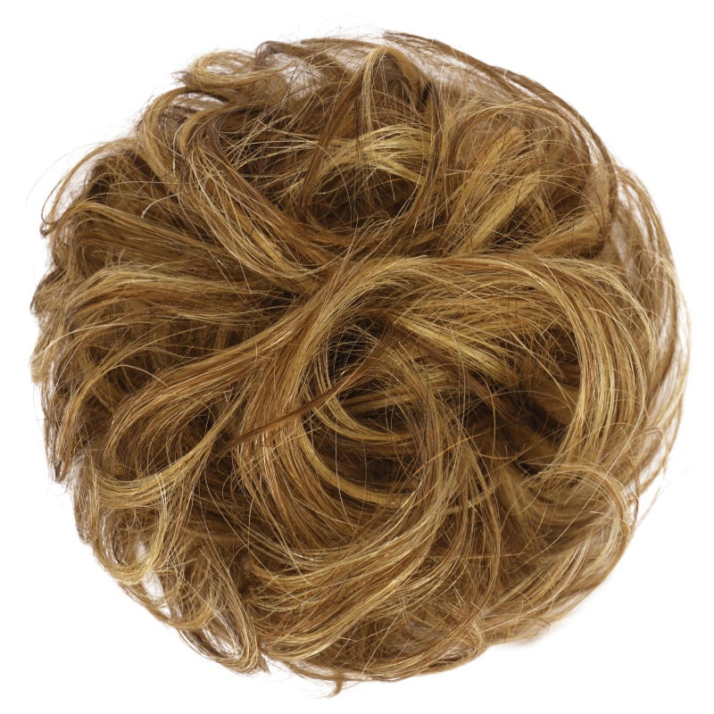 FESHFEN Human Messy Buns - 100% Human Hair Bun Real Scrunchies Hair Pieces Ponytail Extensions Wavy Tousled Updo Chignon Hairpieces for Womenï¼ŒLight Brown Mixed Blonde - Image 2