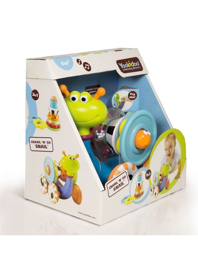 Yookidoo Yookidoo Musical Crawl 'N' Go Snail Toy with Stacker - Promotes Baby's Crawling and Walking. Rolls and Spins Its Shell As It Moves.  - Image 3