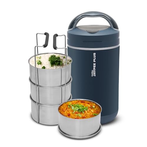 Jaypee Plus Hottline Electric Lunch Box with 4 Stainless Steel Container 320x4 ml Office Lunch Box for Men & Women Spillproof Leakproof Tiffin Box Perfect for Hot Food Reheat Food in 30 Minute,Blue - Image 1