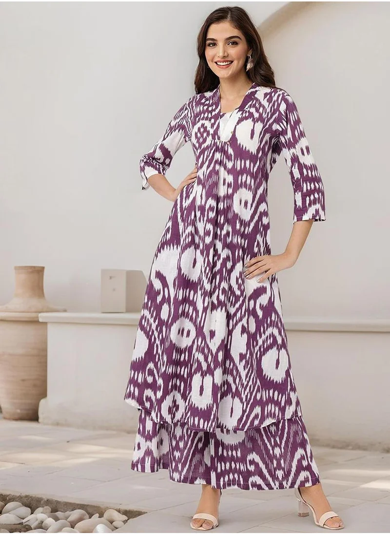 ISHIN Women Purple Cotton Kurta Sets 2pcs sets