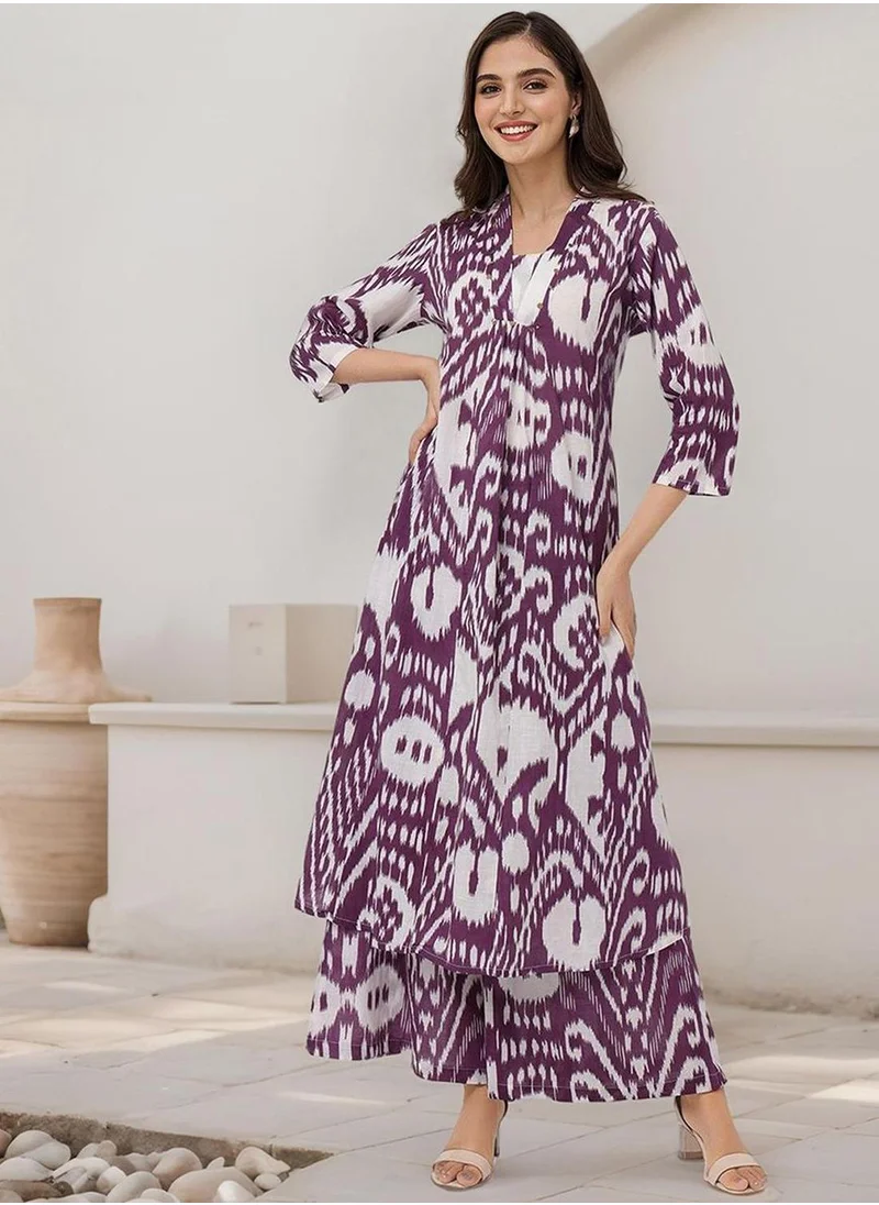 ISHIN Women Purple Cotton Kurta Sets 2pcs sets
