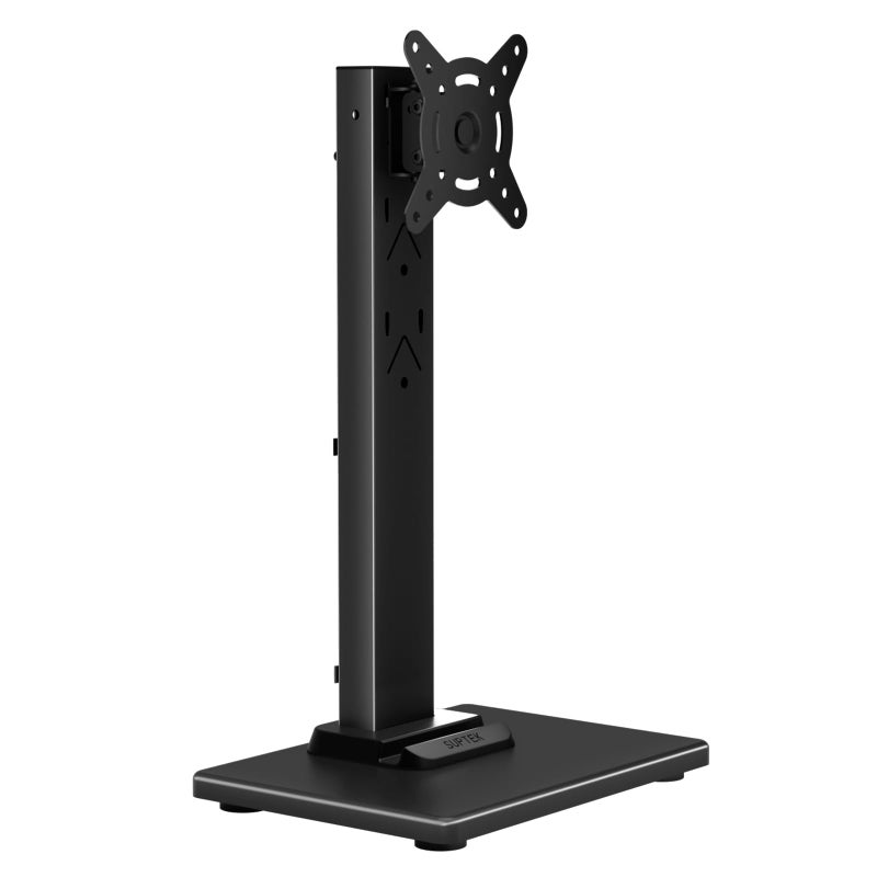 Suptek Single LCD Computer Monitor Free-Standing Desk Stand Mount Riser for 13 inch to 43 inch Screen with Swivel, Height Adjustable, Rotation, 50,75& 100mm Vesa Base Stand, Black - Image 1