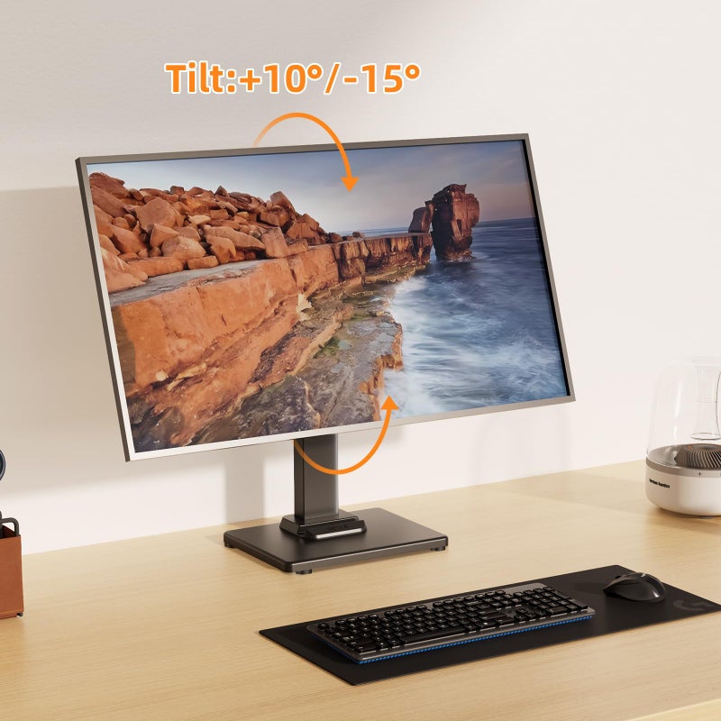 Suptek Single LCD Computer Monitor Free-Standing Desk Stand Mount Riser for 13 inch to 43 inch Screen with Swivel, Height Adjustable, Rotation, 50,75& 100mm Vesa Base Stand, Black - Image 4