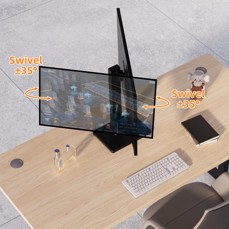 Suptek Single LCD Computer Monitor Free-Standing Desk Stand Mount Riser for 13 inch to 43 inch Screen with Swivel, Height Adjustable, Rotation, 50,75& 100mm Vesa Base Stand, Black - Image 5
