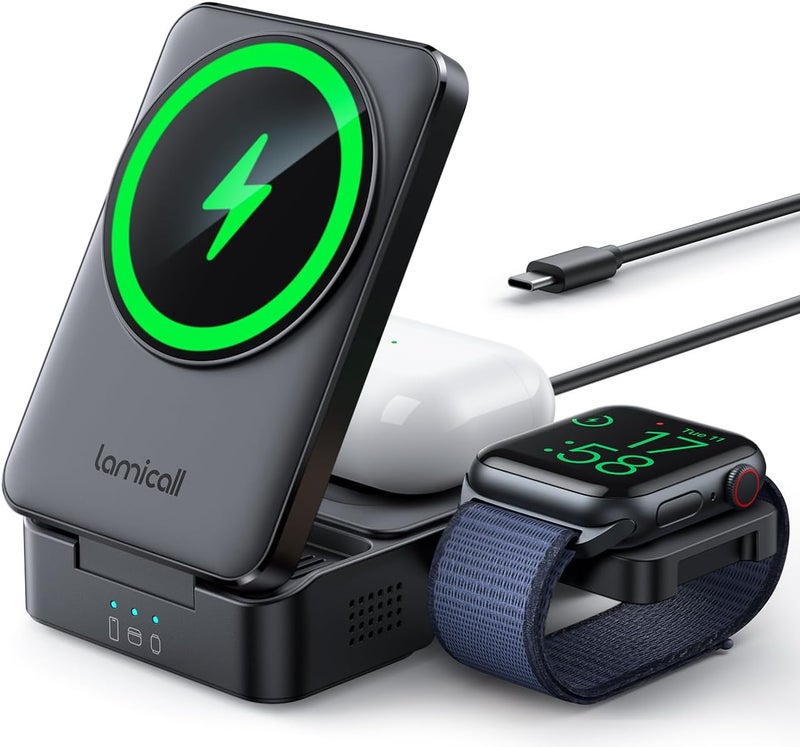 Lamicall 3-in-1 Wireless Charging Station for Apple - Foldable Stand with MagSafe Compatibility - Image 1