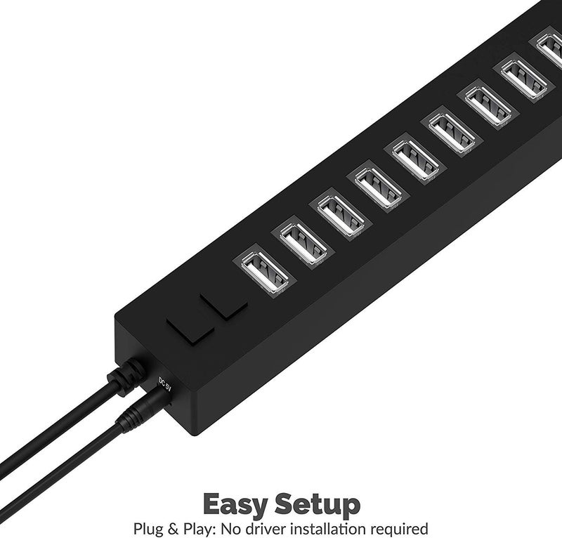 SABRENT محور USB 2.0 عالي السرعة 13 منفذ من SABRENT مع محول طاقة و 2 مفتاح تحكم (HB-U14P) - Image 3