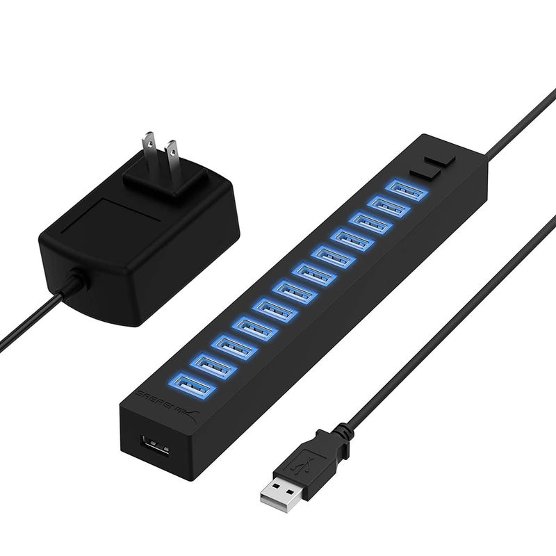 SABRENT محور USB 2.0 عالي السرعة 13 منفذ من SABRENT مع محول طاقة و 2 مفتاح تحكم (HB-U14P) - Image 1
