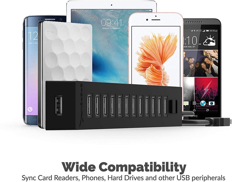SABRENT محور USB 2.0 عالي السرعة 13 منفذ من SABRENT مع محول طاقة و 2 مفتاح تحكم (HB-U14P) - Image 4
