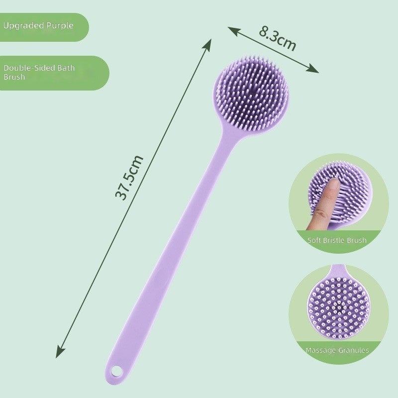 Long Handle Double Sided Silicone Bath Brush for Back Scrub & Massage