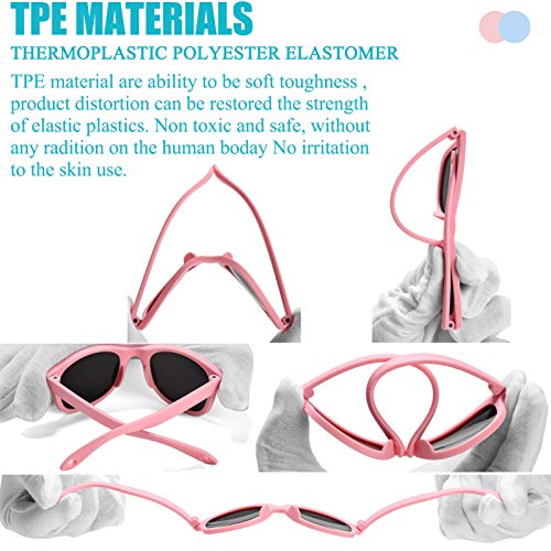 COASION Bendable Flexible Polarized Newborn Baby Sunglasses with Strap for Infant Boys Girls Age 0-12 Months (Pink-Green/Blue Mirror) - Image 4