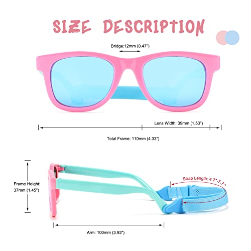 COASION Bendable Flexible Polarized Newborn Baby Sunglasses with Strap for Infant Boys Girls Age 0-12 Months (Pink-Green/Blue Mirror) - Image 5
