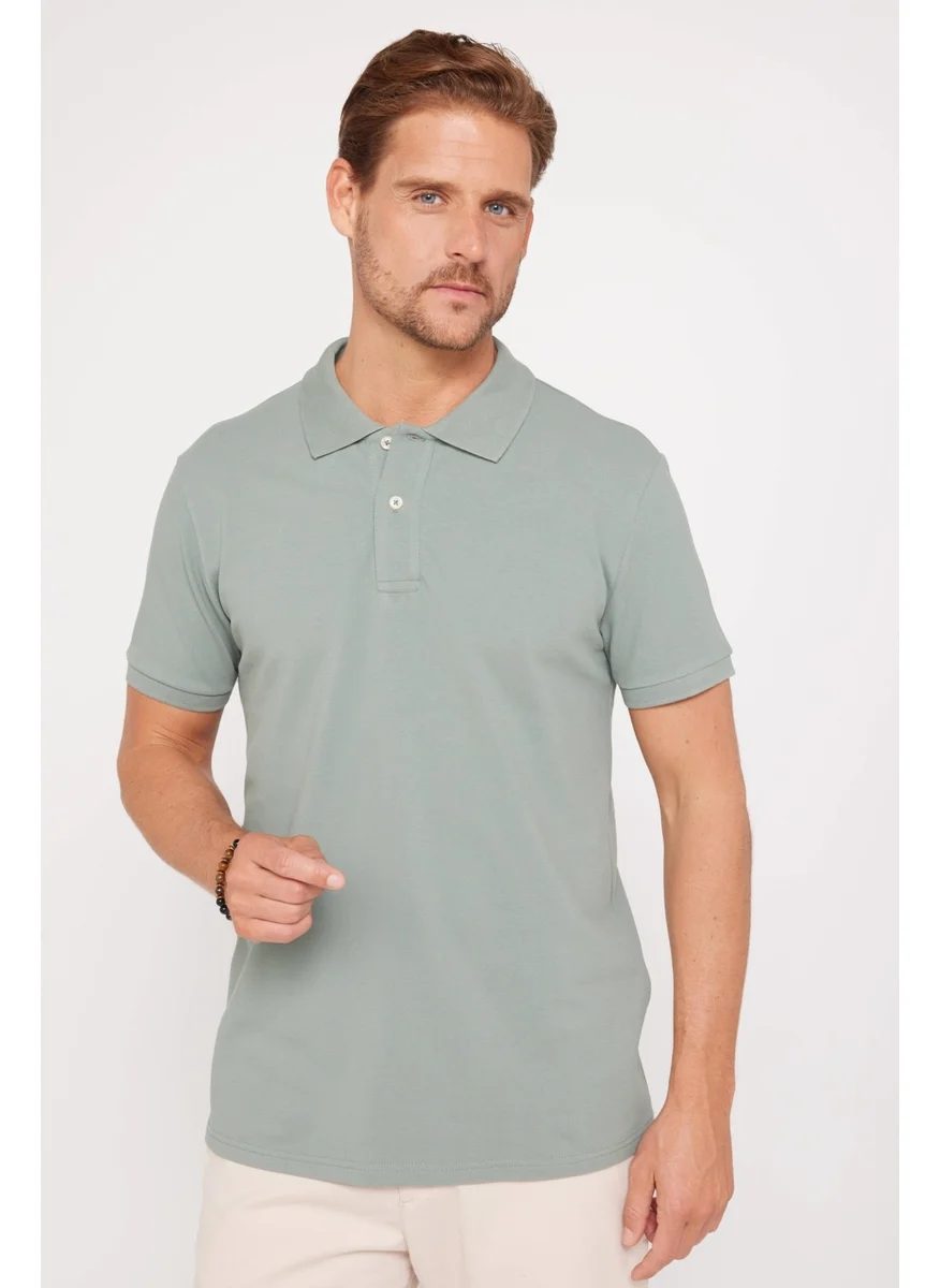 Tudors Men's Slim Fit Narrow Cut Cotton Plain Pique Green Polo Neck T-Shirt