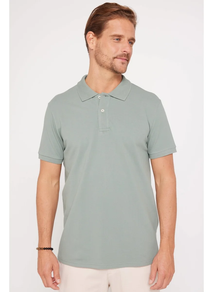 Tudors Men's Slim Fit Narrow Cut Cotton Plain Pique Green Polo Neck T-Shirt