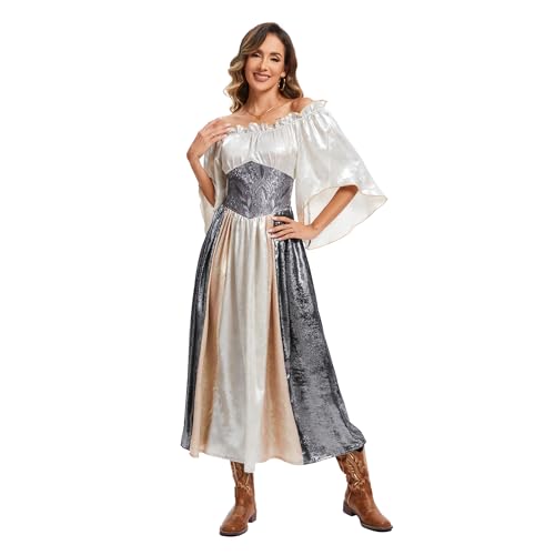 Pixiemain Renaissance Costume Women Medieval Chemise Princess Dress Victorian Fairy Halloween Costume Silver M - Image 1