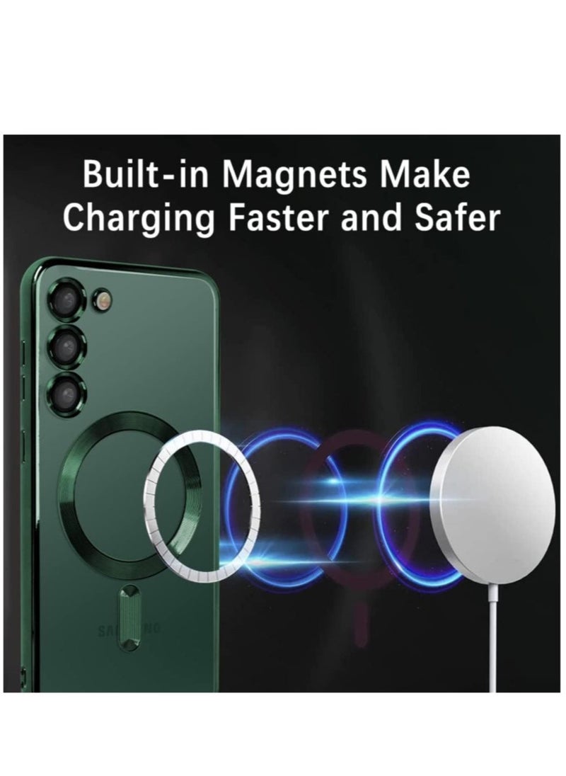 Raxoom Compatible with Samsung Galaxy S23 Plating Magnetic Case with Camera Lens Protector Magnetic Cover Soft TPU Clear Body Slim Fit Shockproof Case for Samsung Galaxy S23-Green - Image 2