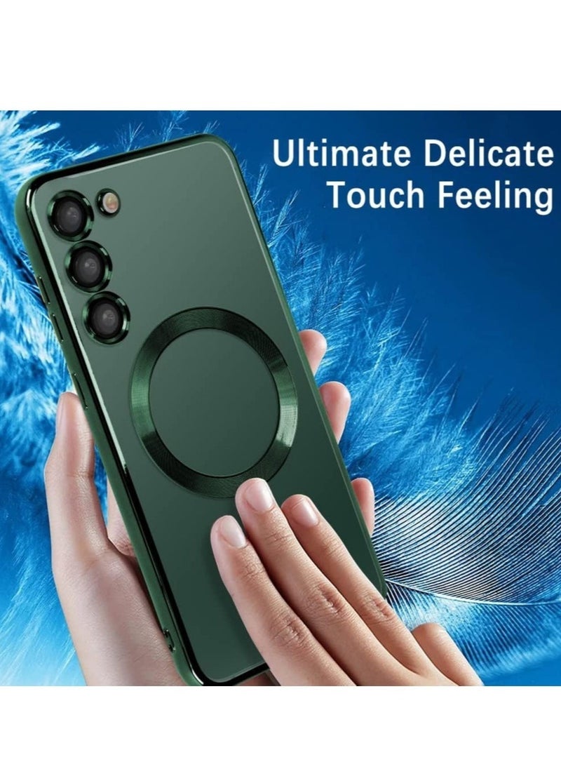 Raxoom Compatible with Samsung Galaxy S23 Plating Magnetic Case with Camera Lens Protector Magnetic Cover Soft TPU Clear Body Slim Fit Shockproof Case for Samsung Galaxy S23-Green - Image 4