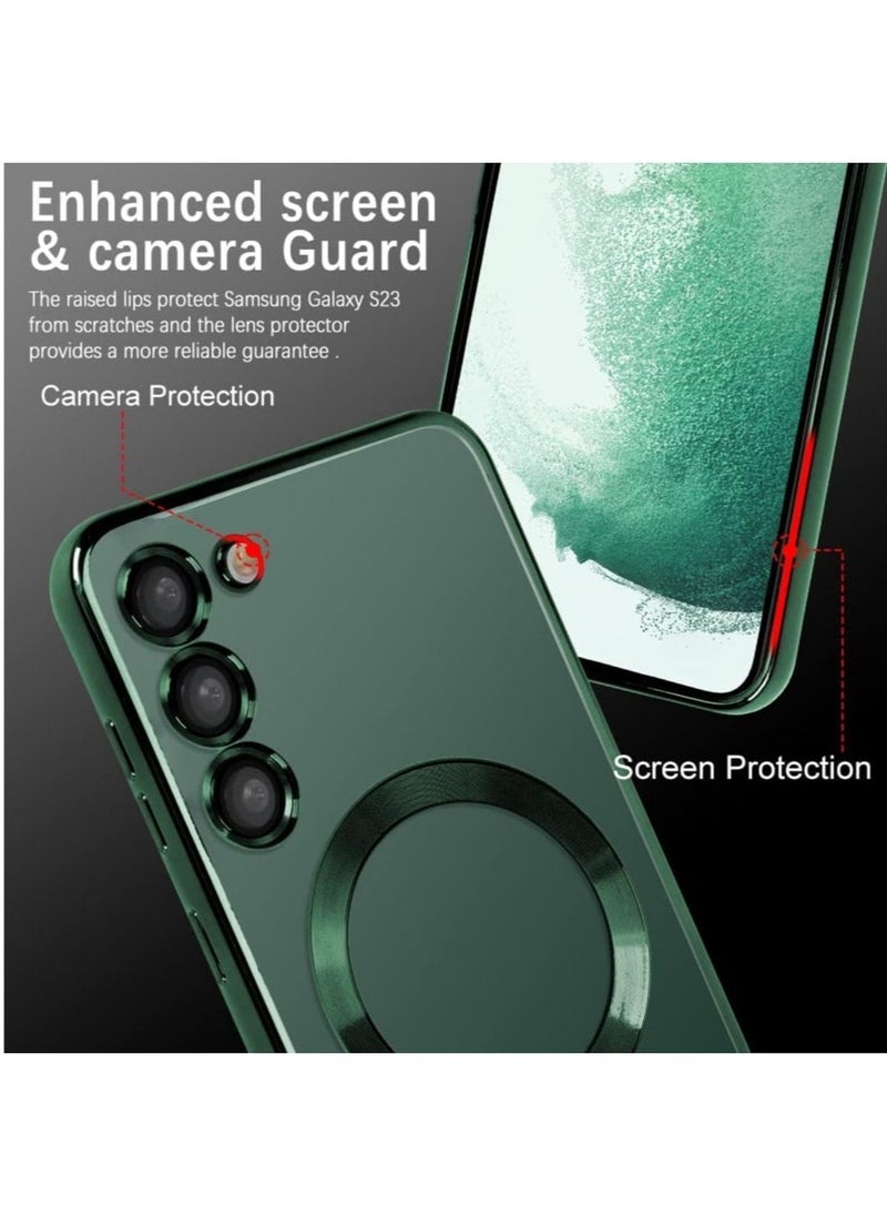 Raxoom Compatible with Samsung Galaxy S23 Plating Magnetic Case with Camera Lens Protector Magnetic Cover Soft TPU Clear Body Slim Fit Shockproof Case for Samsung Galaxy S23-Green - Image 3