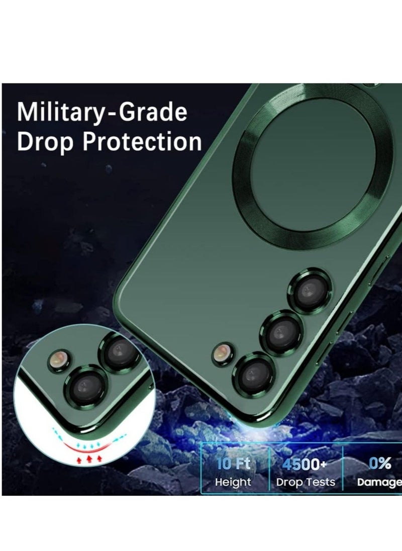 Raxoom Compatible with Samsung Galaxy S23 Plating Magnetic Case with Camera Lens Protector Magnetic Cover Soft TPU Clear Body Slim Fit Shockproof Case for Samsung Galaxy S23-Green - Image 5