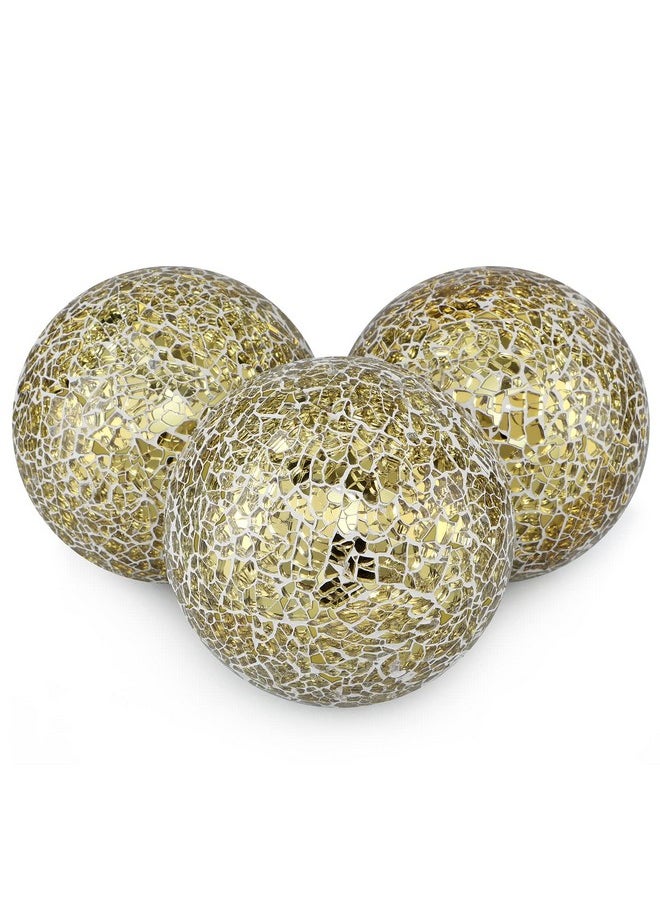 MDLUU MDLUU 4" Decorative Orbs, Mosaic Sphere Balls, Centerpiece Balls for Bowls, Vases, Dining Table Decor, Pack of 3 (Gold)  - Image 1