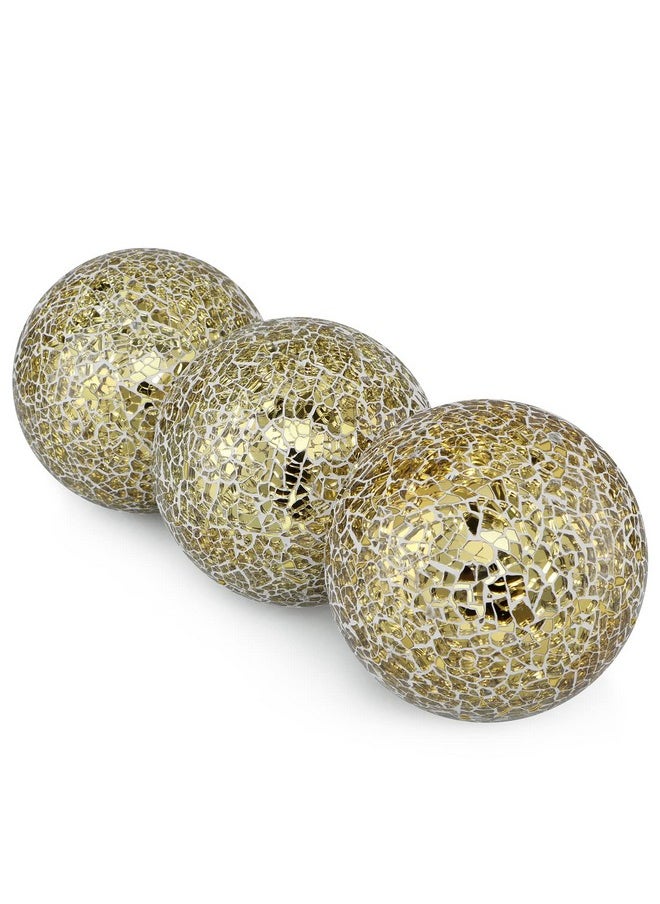 MDLUU MDLUU 4" Decorative Orbs, Mosaic Sphere Balls, Centerpiece Balls for Bowls, Vases, Dining Table Decor, Pack of 3 (Gold)  - Image 2