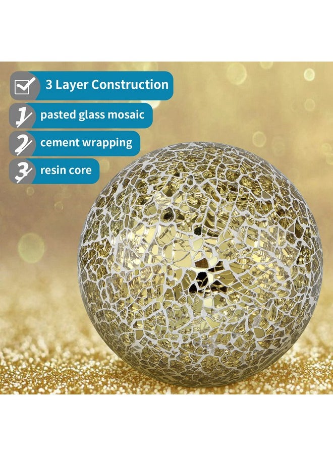 MDLUU MDLUU 4" Decorative Orbs, Mosaic Sphere Balls, Centerpiece Balls for Bowls, Vases, Dining Table Decor, Pack of 3 (Gold)  - Image 4