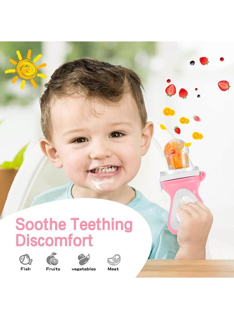 2-Piece Baby Fruit Feeder Pacifier Baby Food Feeder with 3 Pcs Replacement Pouches BPA Free Soft Teether Infant Teething Toy in Appetite Stimulation  - Image 2