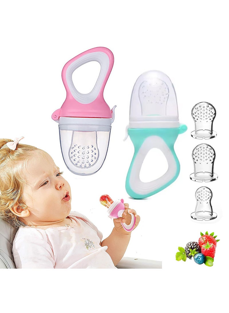 2-Piece Baby Fruit Feeder Pacifier Baby Food Feeder with 3 Pcs Replacement Pouches BPA Free Soft Teether Infant Teething Toy in Appetite Stimulation  - Image 1