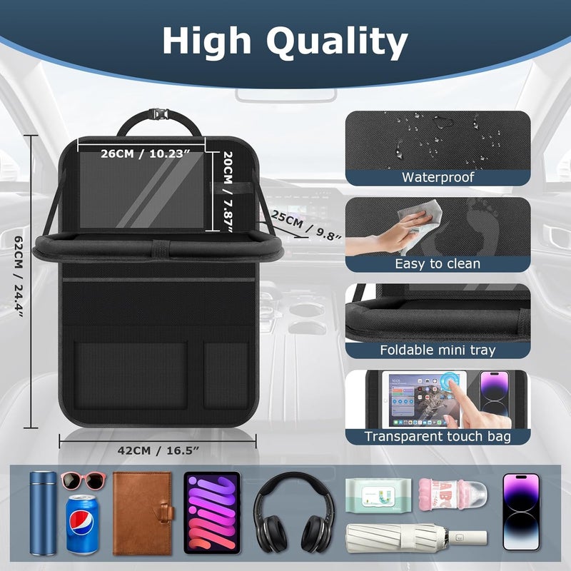 Oneyus Car Organiser with Folding Table and Multiple Pockets - Waterproof Backseat Protector - Image 3