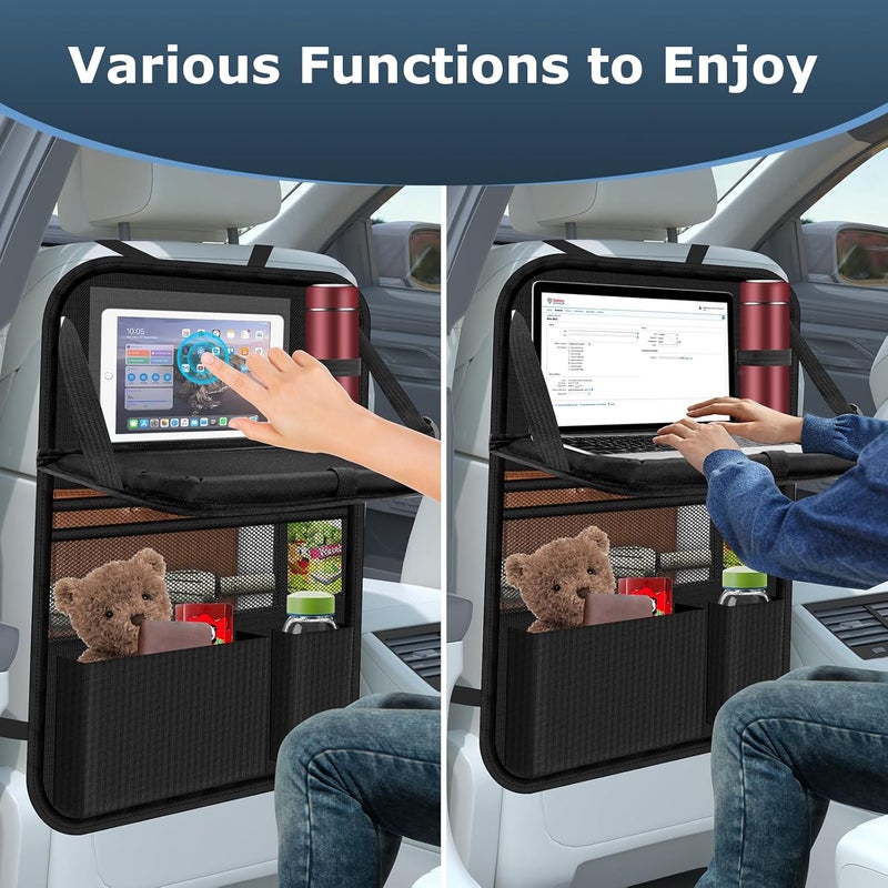 Oneyus Car Organiser with Folding Table and Multiple Pockets - Waterproof Backseat Protector - Image 4