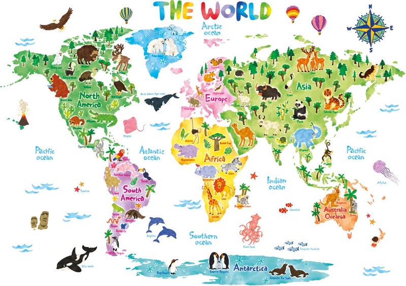 Decowall Animal World Map Wall Decals - Image 1