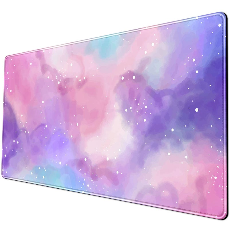 YKJWW Desk Pad Purple Starry Sky Cute Gaming Mouse Pad Galaxy Gamer Girl Cute Pink Desk Decor Keyboard Desk Mat, Stitched Edges Desktop with Stitched Edges Non-Slip Large Computer Mat 31.5x15.7 in - Image 5