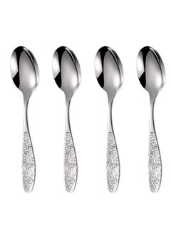 Excefore Hammered Pattern Stainless Steel Bouillon Spoon,Embossed Pattern Flatware,Hammered Surface Dessert Spoons,7 Inch,Set of 4  - Image 1