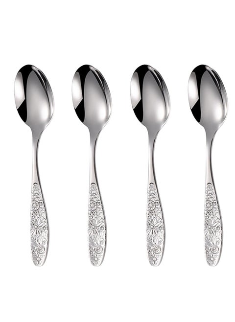 Hammered Pattern Stainless Steel Bouillon Spoon,Embossed Pattern Flatware,Hammered Surface Dessert Spoons,7 Inch,Set of 4