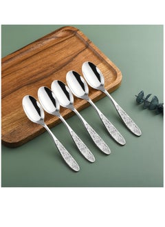 Excefore Hammered Pattern Stainless Steel Bouillon Spoon,Embossed Pattern Flatware,Hammered Surface Dessert Spoons,7 Inch,Set of 4  - Image 5