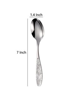 Excefore Hammered Pattern Stainless Steel Bouillon Spoon,Embossed Pattern Flatware,Hammered Surface Dessert Spoons,7 Inch,Set of 4  - Image 2