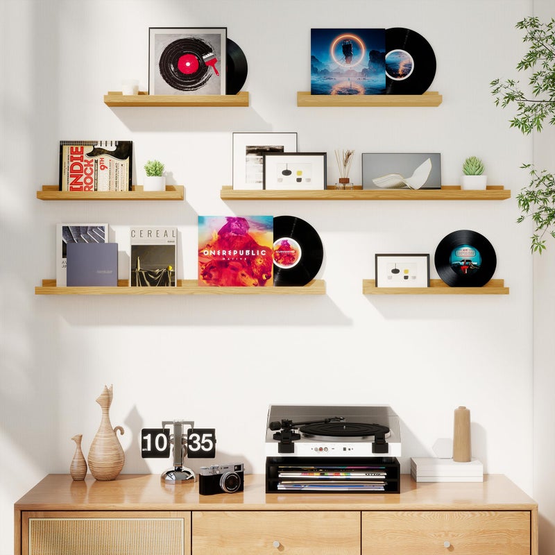 Axeman Picture Ledge Shelf, Floating Shelves for Decor Storage Set of 6, 16 inch Floating Wall Mounted Shelves, Wall Shelves with Lip for Living Room, Bedroom, Nursery, Bathroom, Kitchen, Oak - Image 2