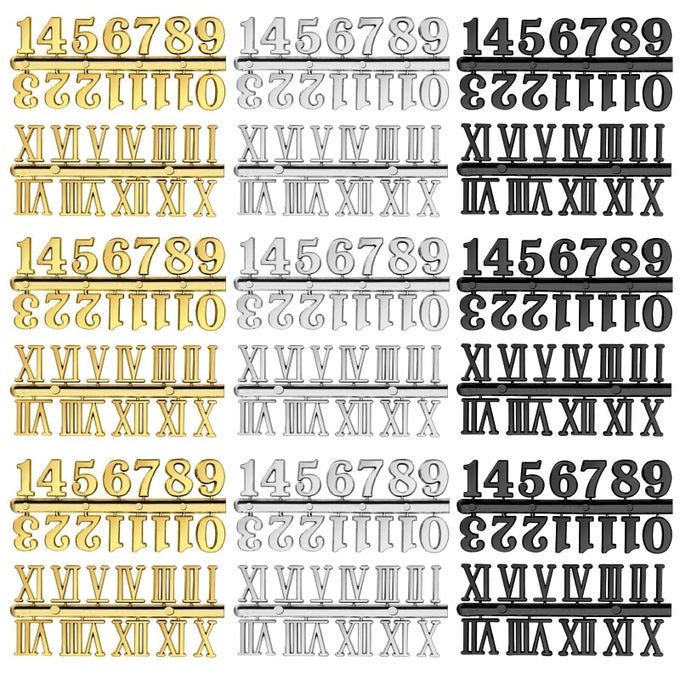 CLOCK NUMBERS 18PCS SELF ADHESIVE ARABIC ROMAN NUMERALS IN BLACK GOLD SILVER FOR WALL CLOCK MAKING REPLACEMENT