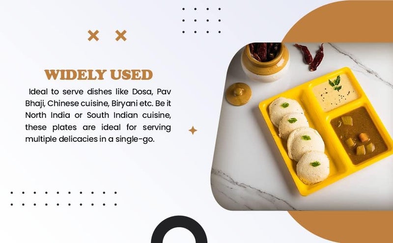 KC Plastic Partition Plate 3 in1 / Bhojan Thali/Dinner Plate Set of 6 (Yellow) - Image 3