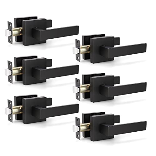 KNOBWELL 6 Pack Door Handles Matte Black Heavy Duty Interior Passage Door Handles for Hallway/Closet, Reversible for Left and Right(No Lock, No Key) - Image 1