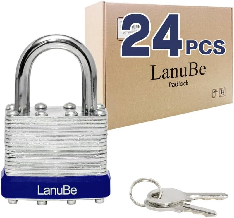 LanuBe Lock Laminated keyed Padlock (1-9/16", 40mm), keyed Alike Locks, Normal Shackle, Pack of 24 - Image 1