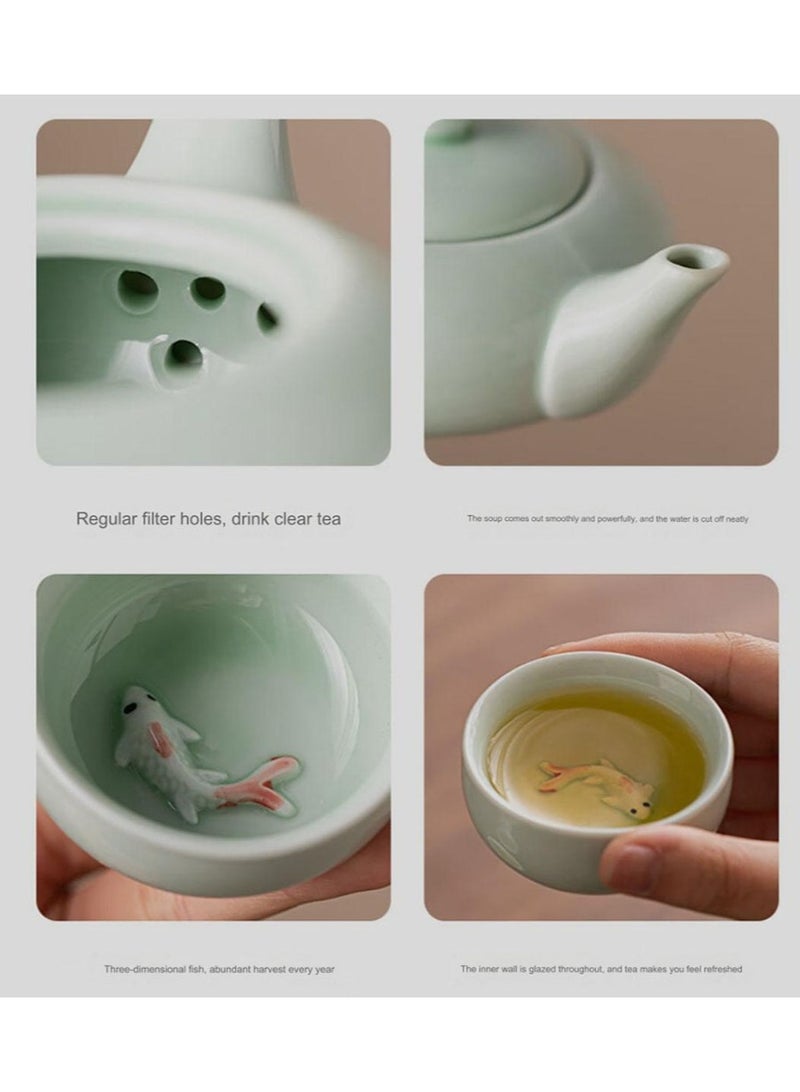 Jingke Travel Kung Fu Tea Set Large Capacity Outdoor Tea Cup 1 Pot 3 Cups Color Glaze Orange Portable - Image 4