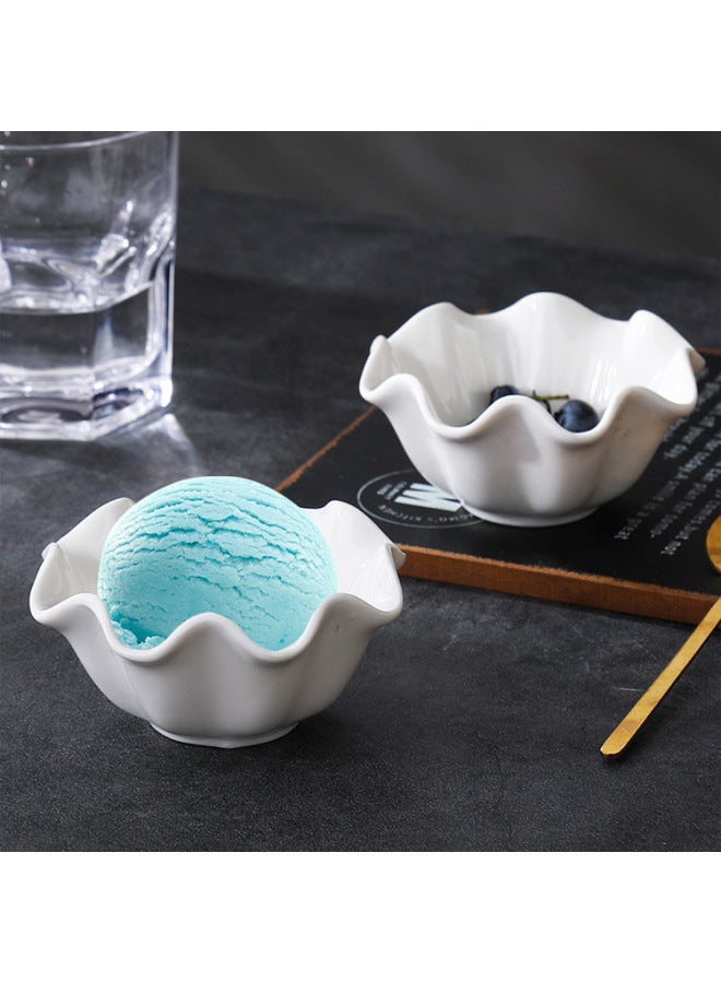 Ceramic Dessert Bowl Creative Special Tableware Pure White Baking Bowl Cake Cup Small Food Dish Flavor Dish Ice Cream Bowl-Specifications:High Body Horizontal Pattern Cup-250ml-Capacity:101-200ml  - Image 1