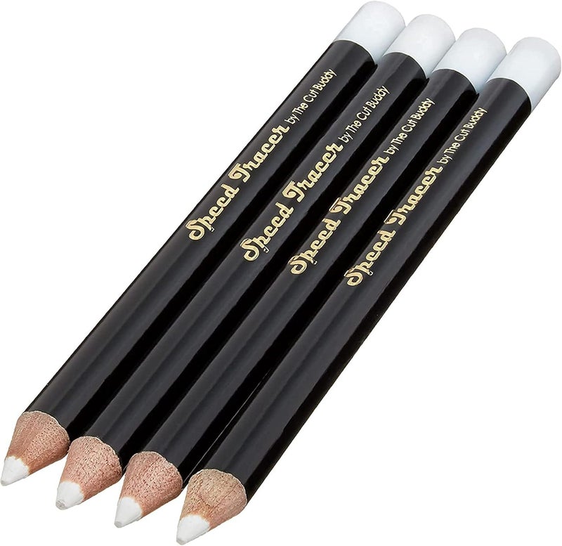 The Cut Buddy قلم حلاقة أبيض لتتبع السرعة 4 عبوات + مبراة، لتحديد اللحية قبل القص لأدوات التشكيل، الأدلة، ماكينة الحلاقة، وشفرة الحلاقة، صديق القص