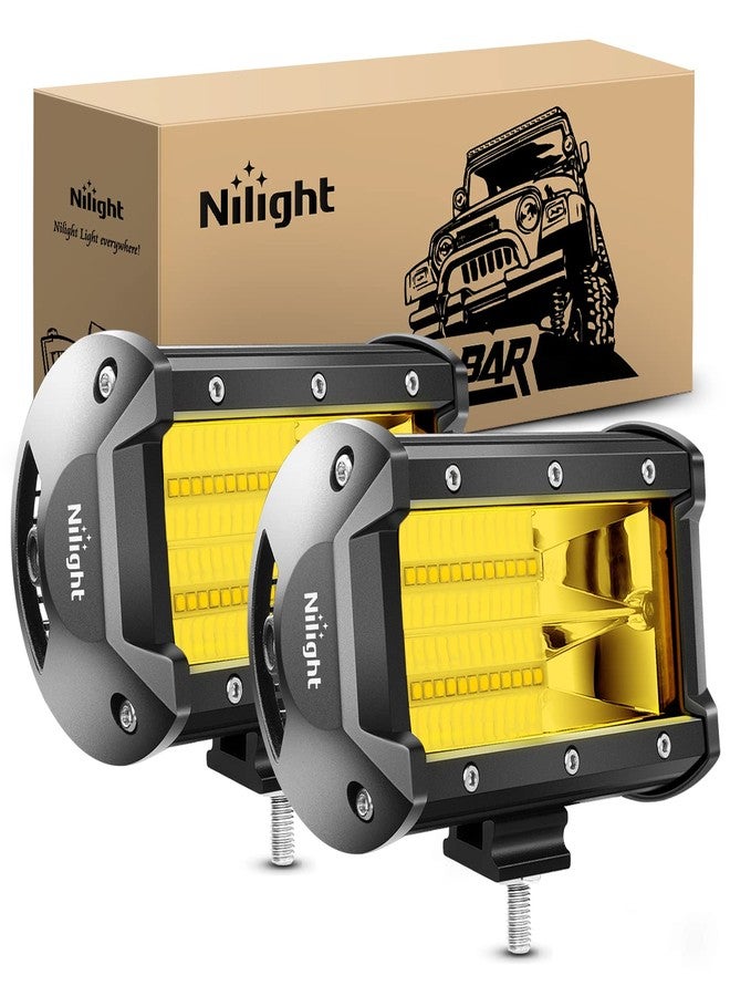 Nilight 18030C-A Amber 2PCS 5Inch 72W Double Row Flood Bar 10800Lumens Driving Fog Led Off Road Lights for Trucks Jeep ATV UTV SUV Boat Marine,2 Years Warranty, Yellow,White - Image 1