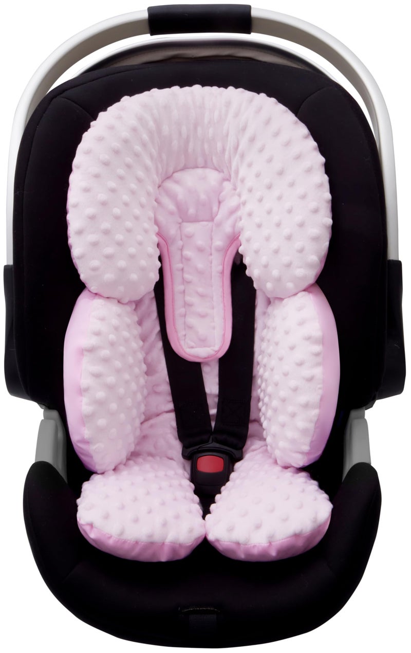 Pro Goleem Infant Car Seat Head Neck Body Support, Ultra-Soft Minky and Microfiber Newborn Car Seat Insert, Perfect for Car Seat, Stroller, 2-in-1 Reversible, Girls, Pink - Image 1