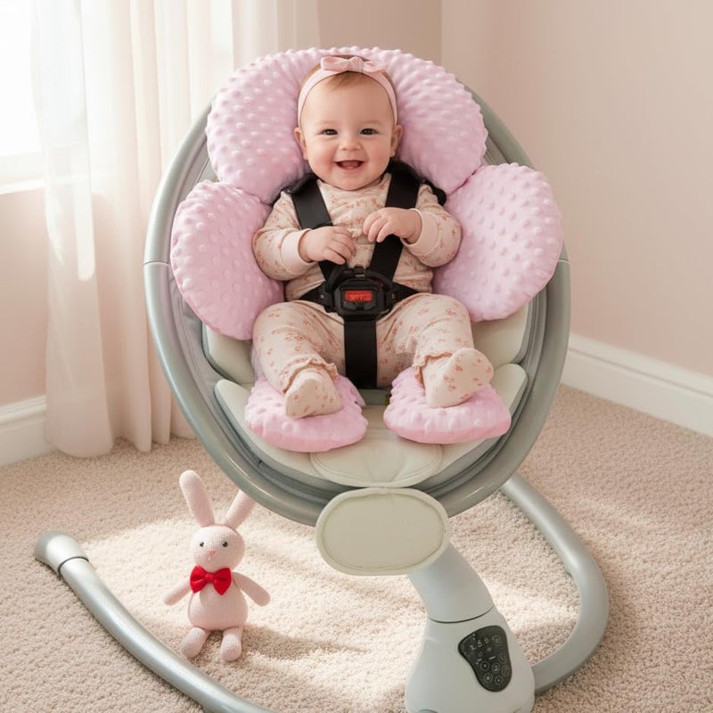 Pro Goleem Infant Car Seat Head Neck Body Support, Ultra-Soft Minky and Microfiber Newborn Car Seat Insert, Perfect for Car Seat, Stroller, 2-in-1 Reversible, Girls, Pink - Image 2