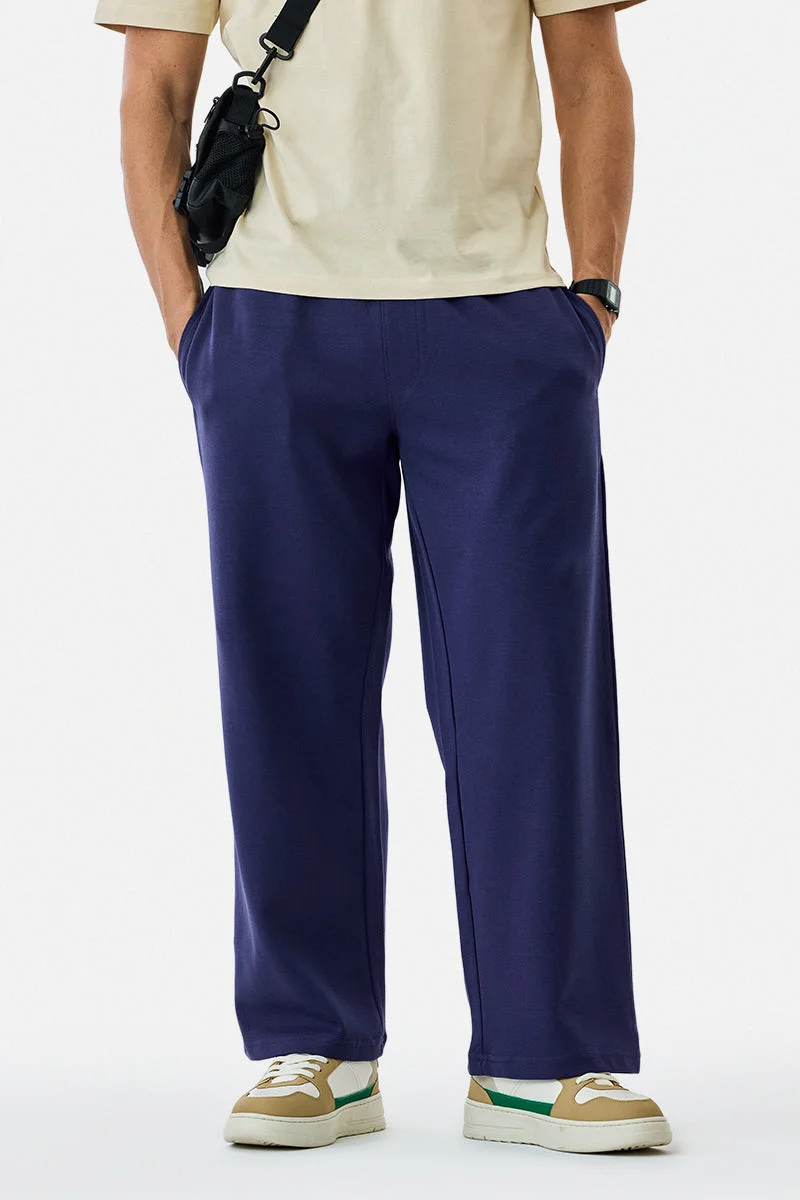 سنيتش Navy Solid Relaxed Casual Trousers