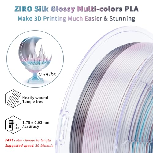 ZIRO Fast Color Change PLA, 1.75mm Color Gradient Filament, Glossy Rainbow PLA Filaments, Fit Most 3D Printer Pen, Shiny Surface Rainbow 1KG/2.2lbs Spool, Lunar Bloom (Silk) - Image 4