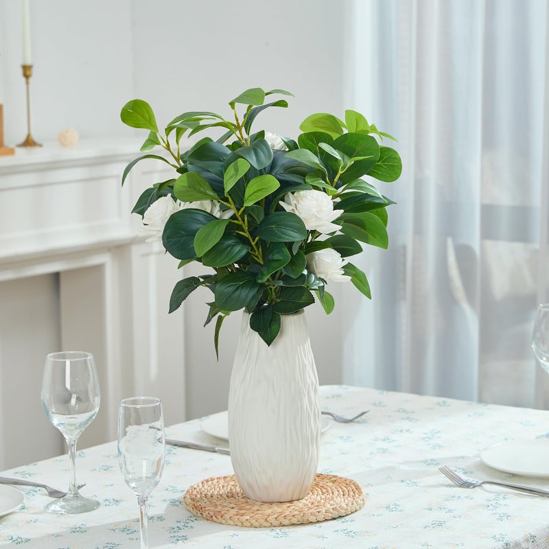 Heleze 3Pcs Faux Bigleaf Ficus Branches Artificial Shrubs Greenery Stems Fake Plants for Vase Home Decor Indoor 27.6" - Image 3